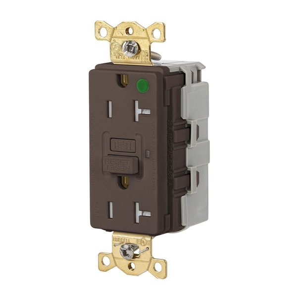 Hubbell Wiring Device-Kellems GFCI Receptacle, 20 Amp, Brown, Heavy Duty, Tamper Resistant, Weather Resistant, Self Test SNAPGFTW83